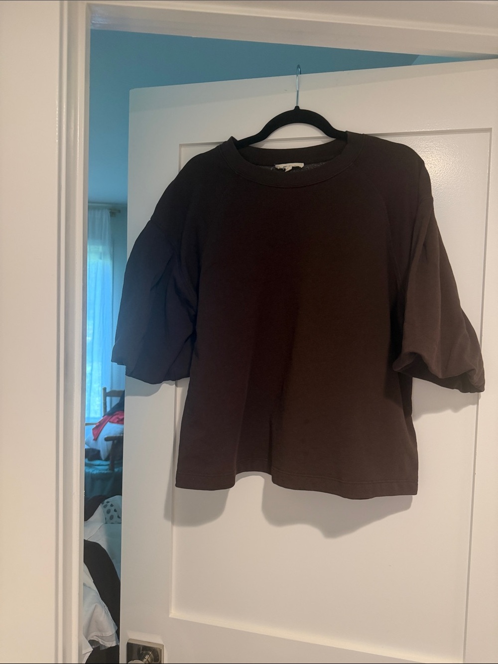 Madewell Chocolate Brown Puff-Sleeve Sweatshirt